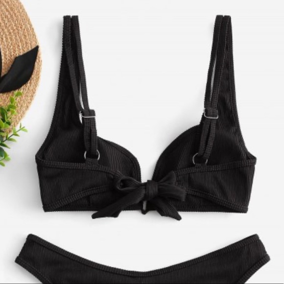 Black Zaful V-wired Ribbed Bikini Swimsuit - Picture 2 of 12